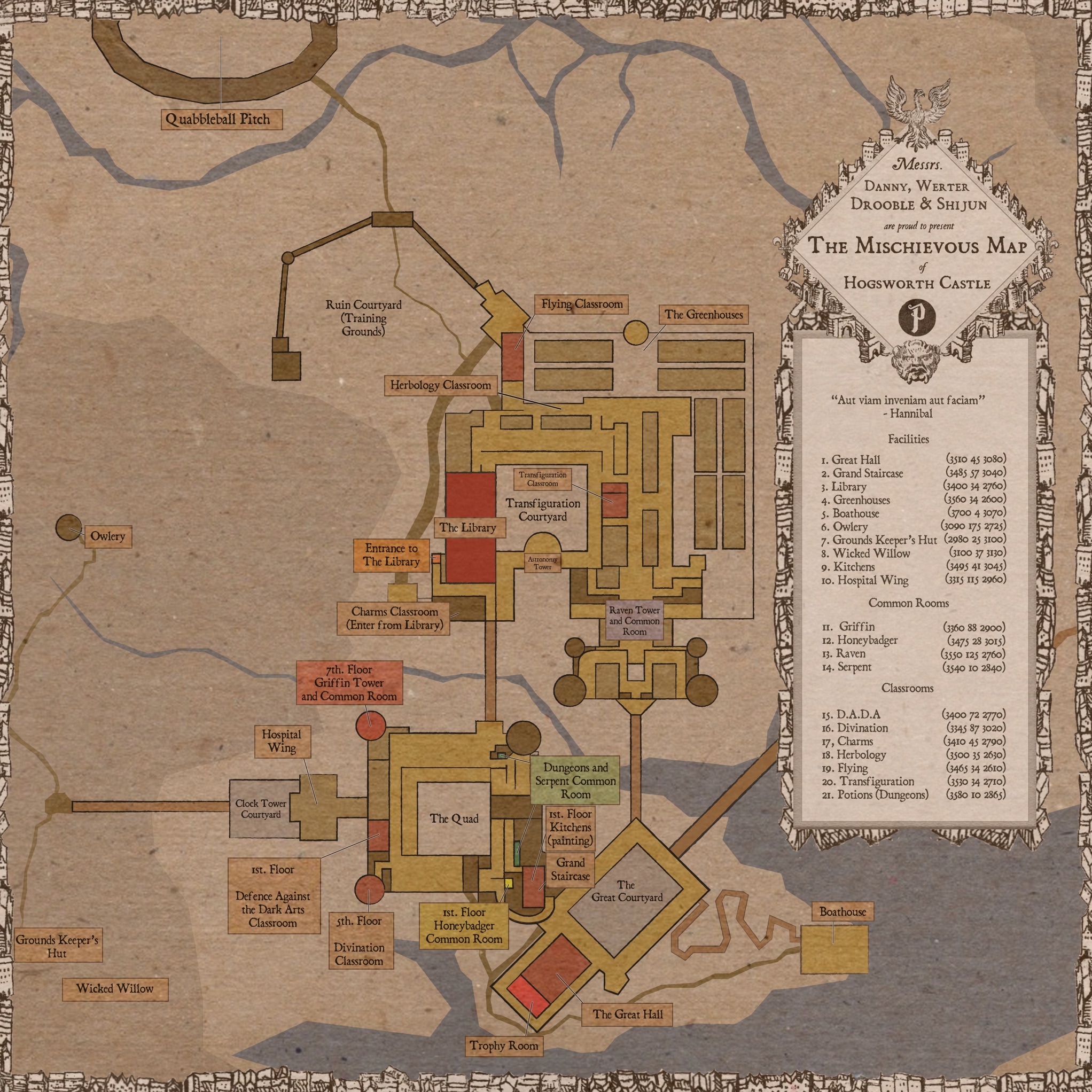 Detailed map of the wizarding school Hogsworth